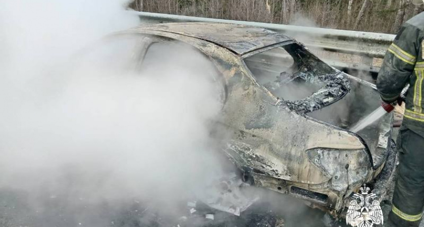 На трассе в Тверской области сгорел Mercedes-Benz